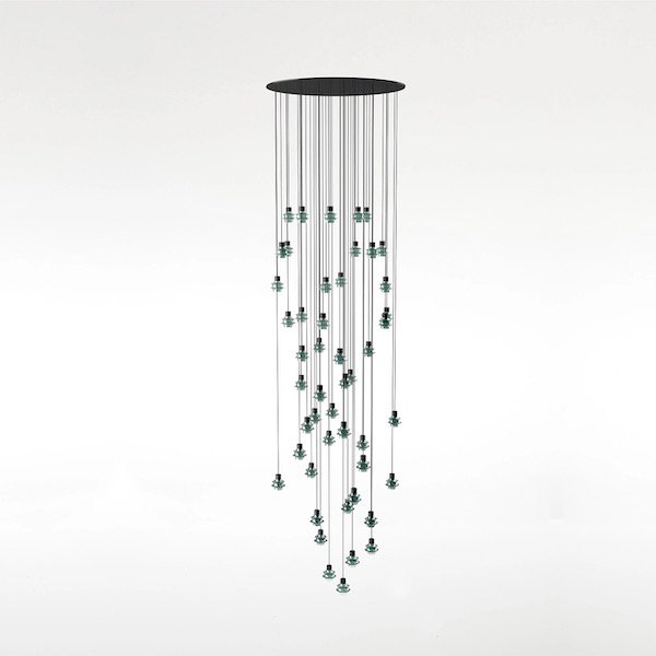 【Bover】 スペイン・インテリア照明「Drop S／48L」Green Glass ／ Clear (H960〜3710mm)