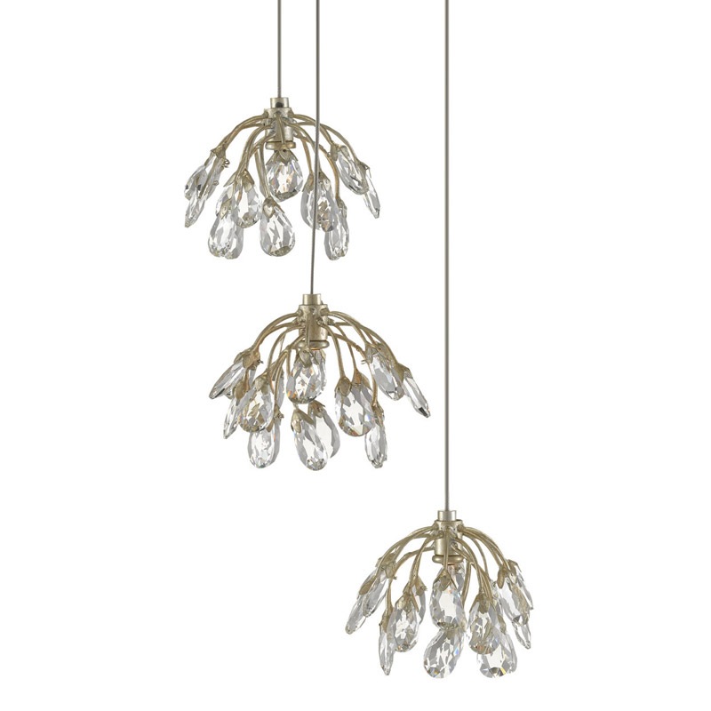 【CURREY】アメリカ・クリスタルペンダントライト 3灯「Crystal Bud」シルバー（φ342×H381mm）