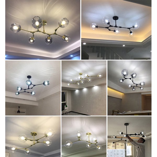 ガラスシェードペンダントライト7灯・ゴールドorブラック(L1520×W800×H690mm)