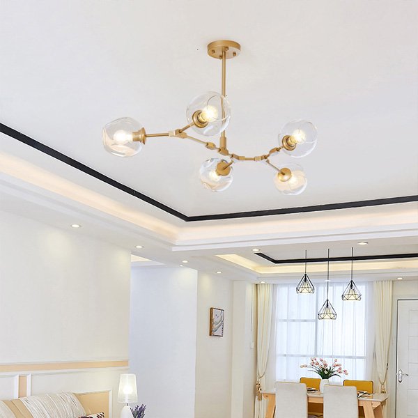 ガラスシェードペンダントライト7灯・ゴールドorブラック(L1520×W800×H690mm)