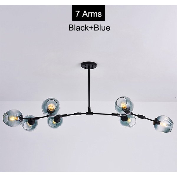 ガラスシェードペンダントライト7灯・ゴールドorブラック(L1520×W800×H690mm)