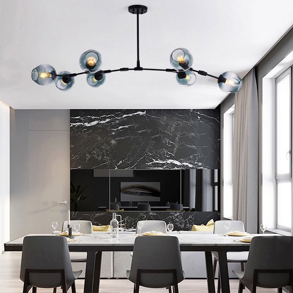 ガラスシェードペンダントライト7灯・ゴールドorブラック(L1520×W800×H690mm)