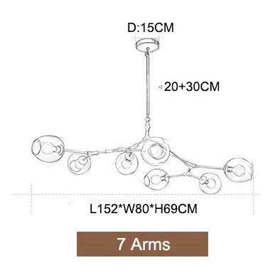 ガラスシェードペンダントライト7灯・ゴールドorブラック(L1520×W800×H690mm)
