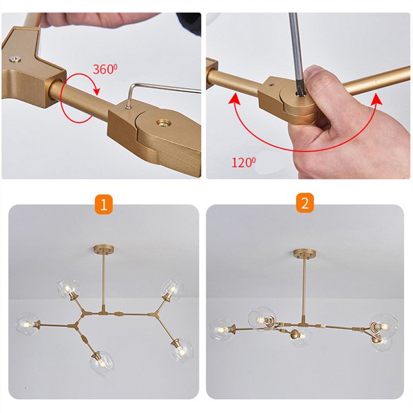 ガラスシェードペンダントライト7灯・ゴールドorブラック(L1520×W800×H690mm)