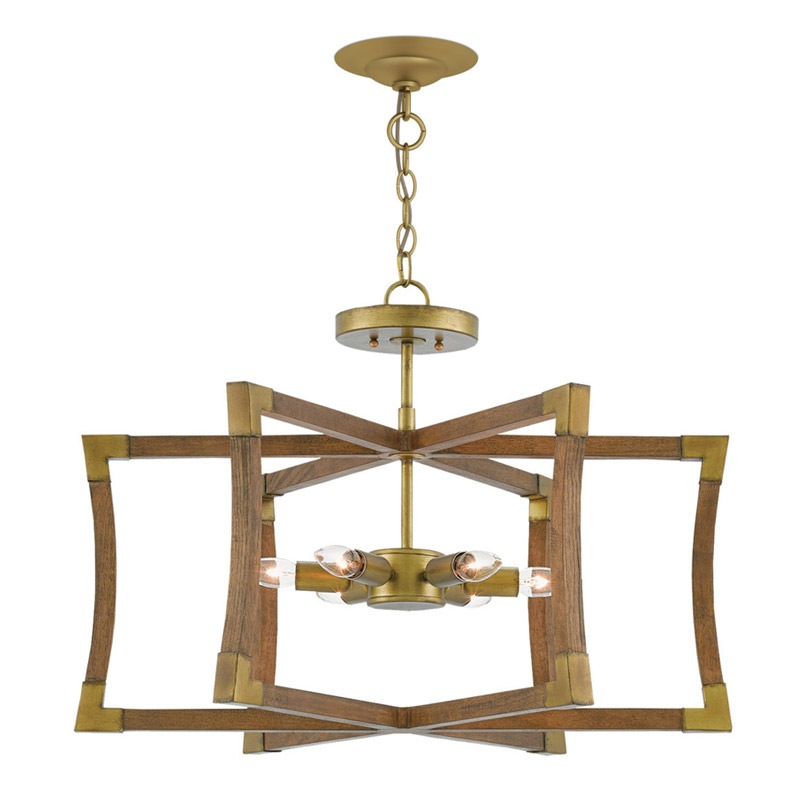 【CURREY】アメリカ・ペンダントライト 6灯「Bastian」ブラウン（φ685×H476mm）