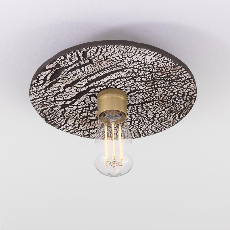 【Mullan】アイルランド「Bog Oak-Organic Ceramic」ディスクシーリングライト 1灯 ブラッククレイ（φ280×Ｄ100mm）