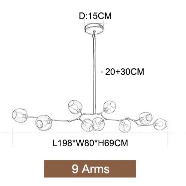 ガラスシェードペンダントライト9灯・ゴールドorブラック（L1980×W800×H690mm)