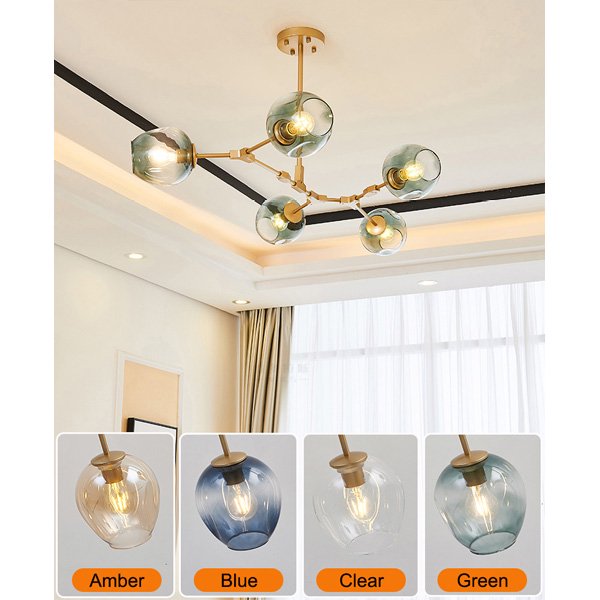 ガラスシェードペンダントライト9灯・ゴールドorブラック（L1980×W800×H690mm)