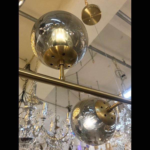 【REBLE】デザインガラスボールシェード照明 6灯 ゴールド/ブラック(W1200×H450mm)