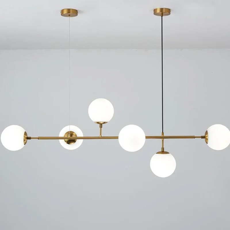 【REBLE】デザインガラスボールシェード照明 6灯 ゴールド/ブラック(W1200×H450mm)