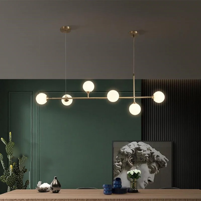 【REBLE】デザインガラスボールシェード照明 6灯 ゴールド/ブラック(W1200×H450mm)