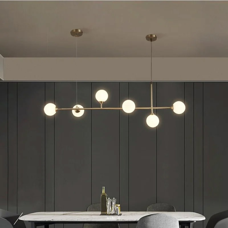 【REBLE】デザインガラスボールシェード照明 6灯 ゴールド/ブラック(W1200×H450mm)