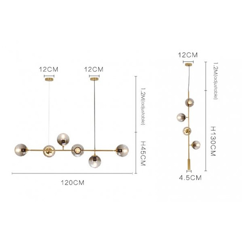 【REBLE】デザインガラスボールシェード照明 6灯 ゴールド/ブラック(W1200×H450mm)