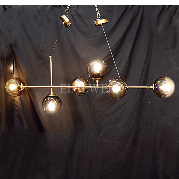 【REBLE】デザインガラスボールシェード照明 6灯 ゴールド/ブラック(W1200×H450mm)