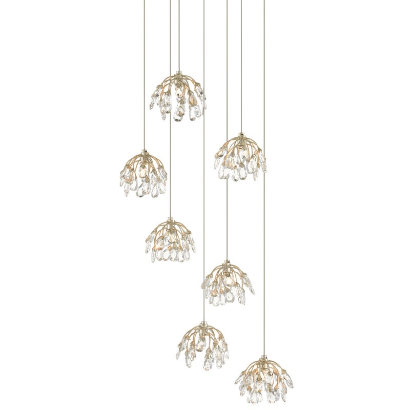 【CURREY】アメリカ・クリスタルシーリングペンダントライト 7灯「Crystal Bud」シルバー（φ482×H381mm）