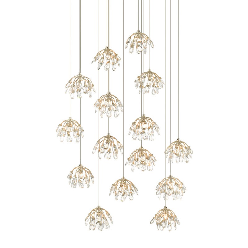 【CURREY】アメリカ・クリスタルシーリングペンダントライト 15灯「Crystal Bud」シルバー(φ685×H381mm)
