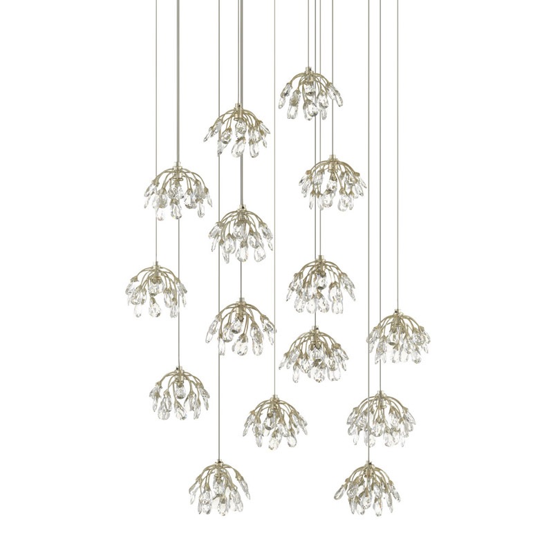 【CURREY】アメリカ・クリスタルシーリングペンダントライト 15灯「Crystal Bud」シルバー(φ685×H381mm)