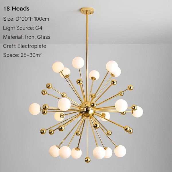 スプートニクガラスボールデザイン照明 11/12/18灯 ゴールド