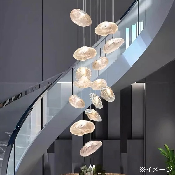 デザイン照明 LED ガラスシェードシーリングライト 18灯（φ700×H3000mm