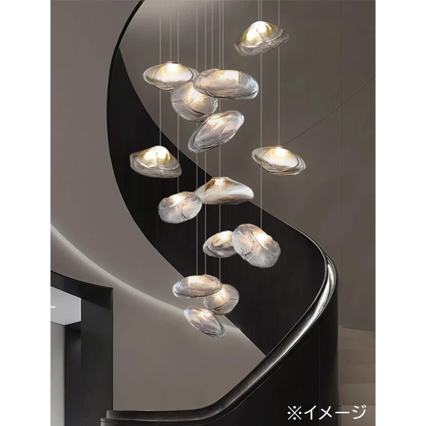 デザイン照明 LED ガラスシェードシーリングライト 18灯（φ700×H3000mm