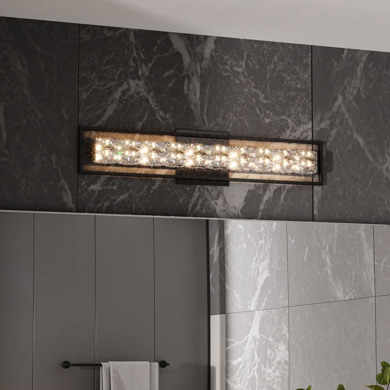 【QUOIZEL】アメリカ・デザイン照明 LED・クリスタルウォールライト「Dazzle」ブラック(W840×D80×H180mm)