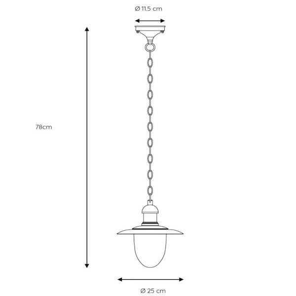 【LUCIDE】ベルギー インドア／アウトドアペンダントライト「ARUBA」Black 1灯（φ250×H780mm）