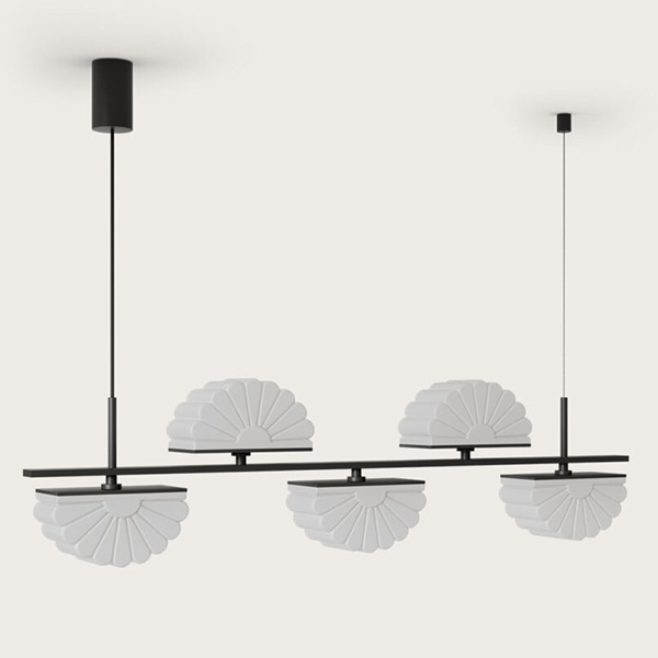 【aromas】 スペイン・インテリア照明「Gina」ペンダントライト 5灯 ブラック／ゴールド (W1100×H215mm)