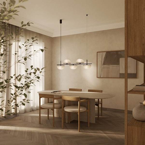 【aromas】 スペイン・インテリア照明「Gina」ペンダントライト 5灯 ブラック／ゴールド (W1100×H215mm)