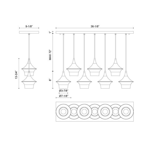 【Alora】アメリカ  デザイン照明シーリングライト 「Emiko」 7灯 マットブラック（L918×W182×H350mm）