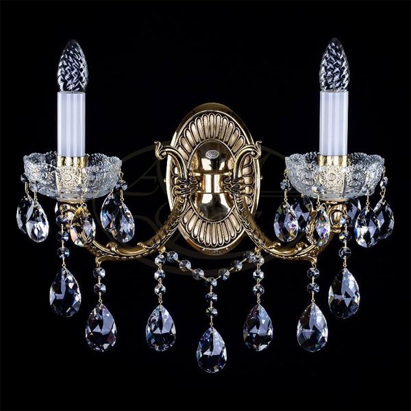 【ART GLASS】真鍮製クリスタルブラケット 2灯(W430×D230×H430mm)