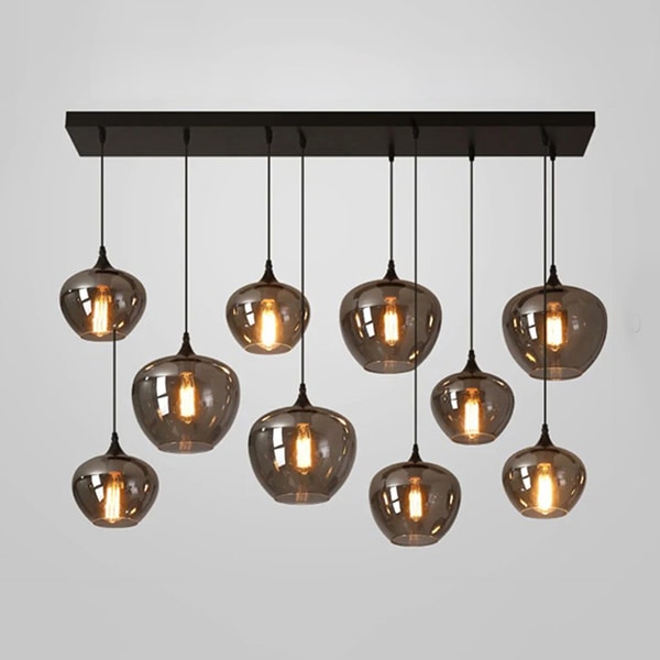 デザイン照明 ガラスシェードペンダントライト ブラック・10灯