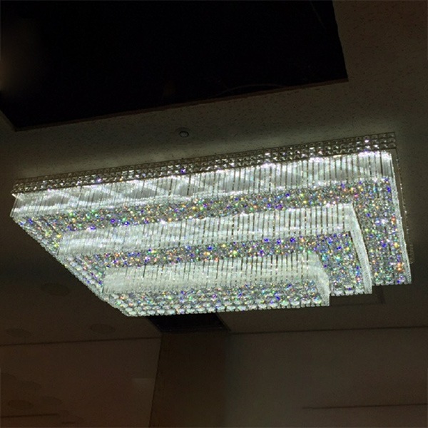 デザイン照明　クリスタルシーリングシャンデリア　調光可能　3段・40灯（W1500×D900×H500mm）