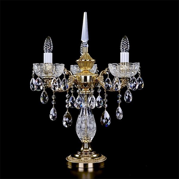 【ART GLASS】真鍮製クリスタルテーブルライト 3灯(W450×H590mm)