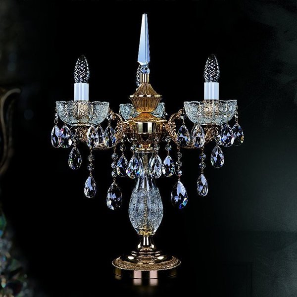【ART GLASS】真鍮製クリスタルテーブルライト 3灯(W450×H590mm)