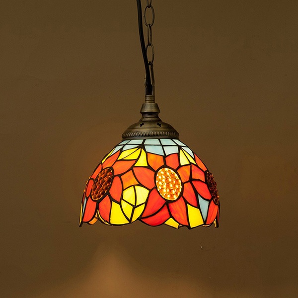 ティファニー　ペンダントランプ　フラワー　マルチカラー・1灯（φ210×H210mm）