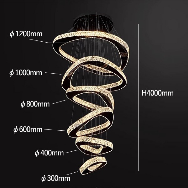 デザイン照明　クリスタルシーリングペンダントライト　6リング（φ300～1200mm）