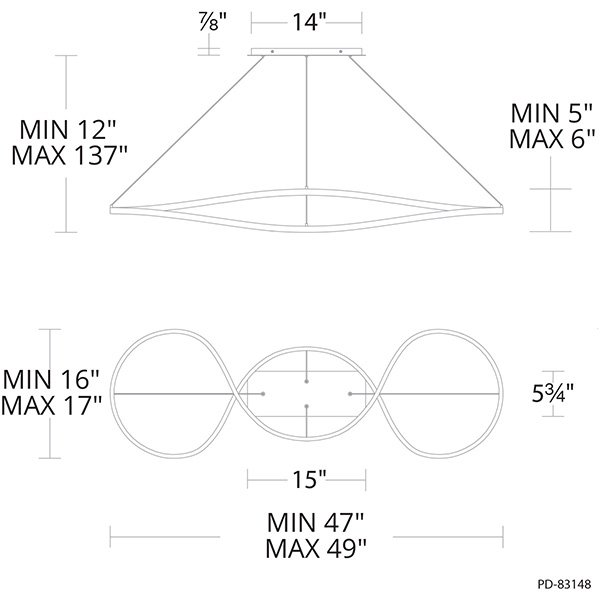 【WAC LIGHTING】フープ照明「Marques」1灯 ゴールド／ブラック（L432×W1245×H152-3480mm）