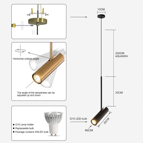 【リーズナブル】【IANLOV】LEDモダン・スポットペンダントライト 1灯 ゴールド/ブラック (D60×H200mm)