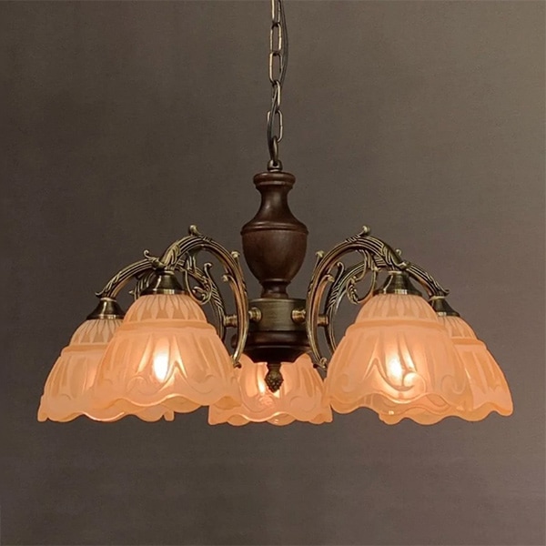 アンティーク調 ガラスシェードシャンデリア アンバー(φ520×H300mm)