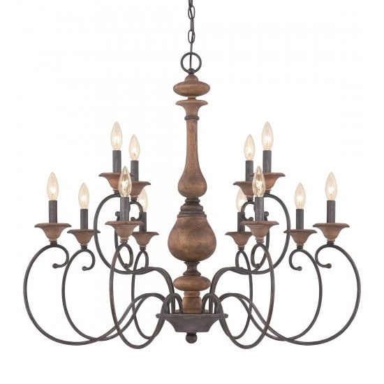 QUOIZEL】アメリカ・デザイン照明 ウッド調シャンデリア 12灯「Auburn