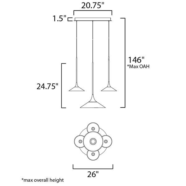 【ET2】アメリカ・シーリングペンダントライト「CONO」5灯（W660×L660×H630-3710mm）