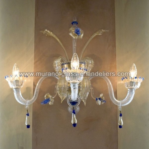 【MURANO GLASS CHANDELIERS】イタリア・ヴェネチアンガラスウォールライト3灯「ALLEGRO」（W500×D350×H450mm）