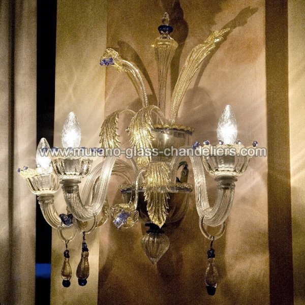 【MURANO GLASS CHANDELIERS】イタリア・ヴェネチアンガラスウォールライト3灯「ALLEGRO」（W500×D350×H450mm）