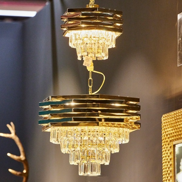 【1台在庫有!】【WERNER VOβ】ドイツ デザイン照明 クリスタルライト ゴールド (φ500mm)