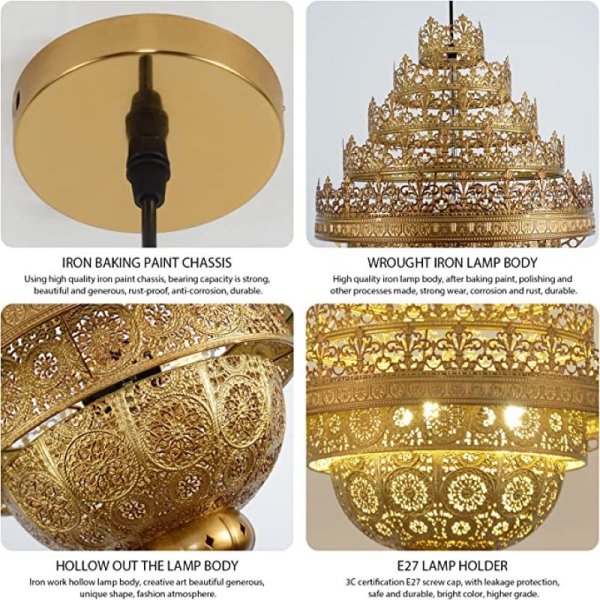 インテリア照明 ボヘミアンスタイルペンダントライト 3灯 ゴールド