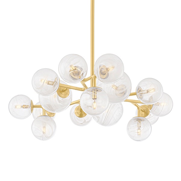【CORBETT】アメリカ・ガラスシェード バブルシャンデリア「Glasgow」15灯 ゴールド（W1169×H318mm）