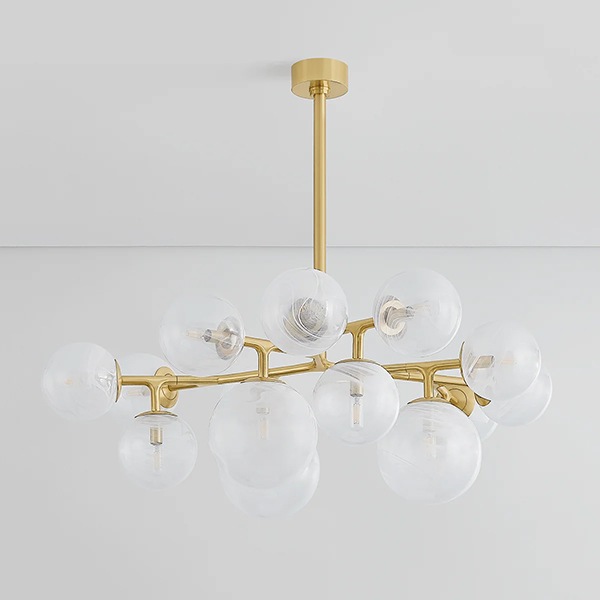 【CORBETT】アメリカ・ガラスシェード バブルシャンデリア「Glasgow」15灯 ゴールド（W1169×H318mm）