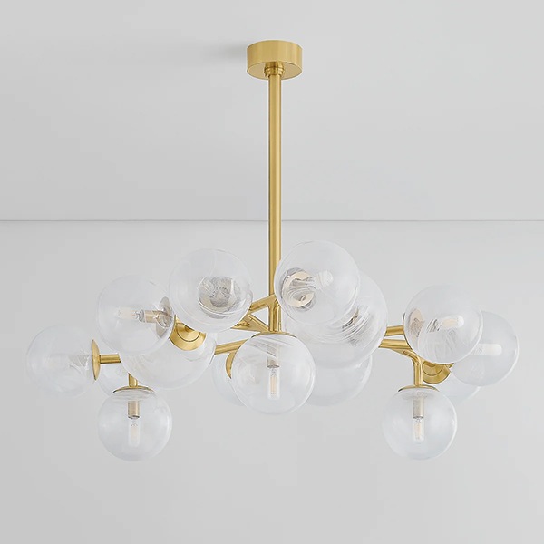 【CORBETT】アメリカ・ガラスシェード バブルシャンデリア「Glasgow」15灯 ゴールド（W1169×H318mm）