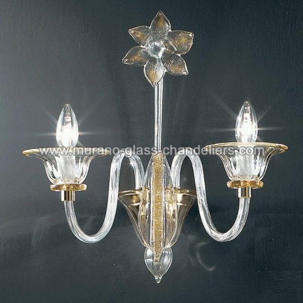 【MURANO GLASS CHANDELIERS】イタリア・ヴェネチアンガラスウォールライト2灯「ALLORO」（W350×D280×H400mm）