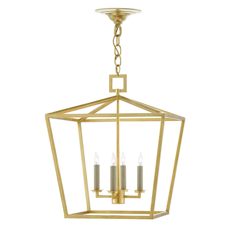 【CURREY】アメリカ・ランタンペンダントライト 4灯「Denison」M ゴールド（W457×D457×H558mm）